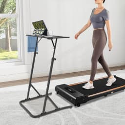 Adjustable Standing Desk with Cup Holder, Height Adjustable Laptop Workstation for Home Office, Fits Exercise Bike & Treadmill, Portable Fitness Desk with Caster Wheels