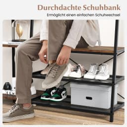 Coat rack bench seat & 2 shoe racks & 9 hooks & 5 side shelves & dresses bar dresses stand with shoe bench