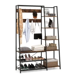 Coat rack bench seat & 2 shoe racks & 9 hooks & 5 side shelves & dresses bar dresses stand with shoe bench