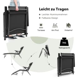 Folding sun lounger, aluminum garden lounger with 8-tier adjustable backrest, pillow and adjustable footboard