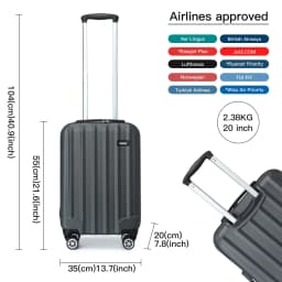 Kono Lightweight ABS Hardshell Trolley Case with 4 Rolls and Combination Lock, hand luggage Size (3 sizes available)