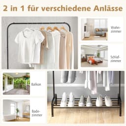 Dresses stand with dresses bar and storage compartment, coat rack stand metal with adjustable feet, freestanding, 112x42x145