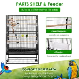 Large Birdcage Metal Cage Standing Birdcage 52x78x132cm, Pet Products Wrought Iron Flight Cage with Stand F040 Black Bird Cage