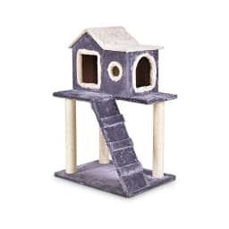 88 CM Wooden Cat Tree with Plush Lining, Sisal Posts, Comfortable Kennel, Staircase, Grey