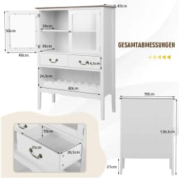 Sideboard, Storage Cabinet with Wine Rack, Anti-tilt Unit for Dining Room and Living Room, 90 x 40 x 126.5 CM, White