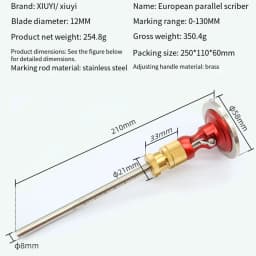 Woodworking Scriber Dual Purpose Tool European Style Aluminum Alloy Brass Stainless Steel Precise Marking Depth Measurement