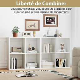 Open back freestanding bookcase with 4 compartments and anti-tilt mechanism, suitable for living room, bedroom, office, white