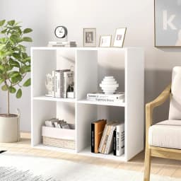 Open back freestanding bookcase with 4 compartments and anti-tilt mechanism, suitable for living room, bedroom, office, white