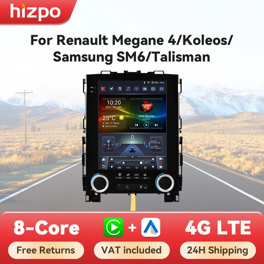 Hizpo Car Android For Renault Megane 4 Radio Samsung Koleos SM6 Talisman 2017 - 2019 For Tesla Style 4G WIFI GPS Navi Multimedia