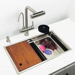 Undermount Kitchen Sink 304 Stainless Steel Above Mount Sinks with Waterfall Faucet Multifunction Single Washing Basin