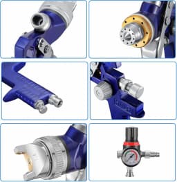 HVLP Spray Paint Gun Professional Spray Paint System Spray Gun,Equipped with 600ml Plastic Cup,Air Pressure Regulator,3 Nozzles
