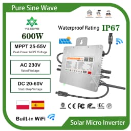 Deye 600W Solar Grid Tie Inverter 20-60V DC to AC 230V, Two MPPT IP67 Built-in WiFi ,Ship From EU Grid On Smart Micro Converter