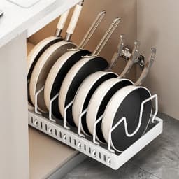 Pots and Pans Organizer Under Cabinet,Sliding Pot Lid Holder and Pan Rack Kitchen,Pull out Pot and Pan Organizer,Dishes Storage