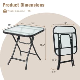 Patio Folding Square Glass Side Table Bistro Coffee Table Plant Stand