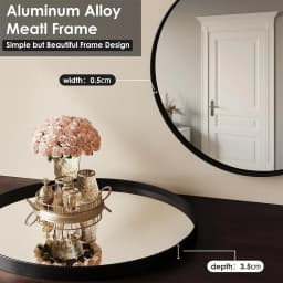 Wall Mirror with Black Brushed Metal Frame for Bathroom Bedroom Entrance Wall Decoration,Round Bathroom Mirror 60x60 / 80x80cm