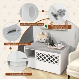 Cat Cabinet for Cat Litter Tray, 4 in 1 Cat House Shoe Bench Side Table, Cat Cave with Entrance & Hook & Removable Cushion