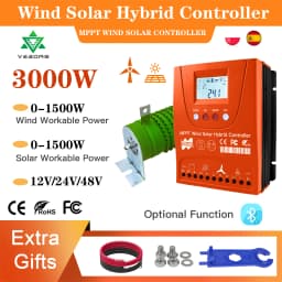 MPPT 3KW Hybrid Solar Wind Controller 12V24V48V With Bluetooth, LCD Display, All Battery Use for Solar Panels or Wind Generator