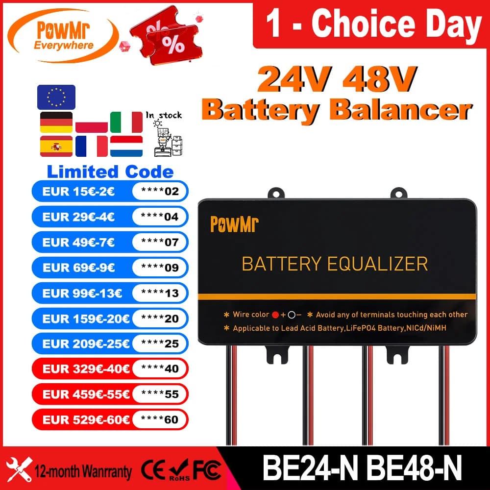 PowMr EU Battery Equalizer Voltage swing Can Equalize 24V 48V Solar Power Bank for Life Battery to extension Cycle Life