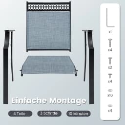 Set of 2 Garden Chairs, Patio Chairs with Wide Seat and Quick-Drying Fabric, Balcony Chairs, Outdoor Chairs up to 150 kg