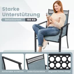 Set of 2 Garden Chairs, Patio Chairs with Wide Seat and Quick-Drying Fabric, Balcony Chairs, Outdoor Chairs up to 150 kg