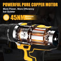 Jemi Tool 12v/21v Cordless Electric Drill Set, 45Nm Impact Drill, 25+3 Torque Setting, with 45 Optional Accessories