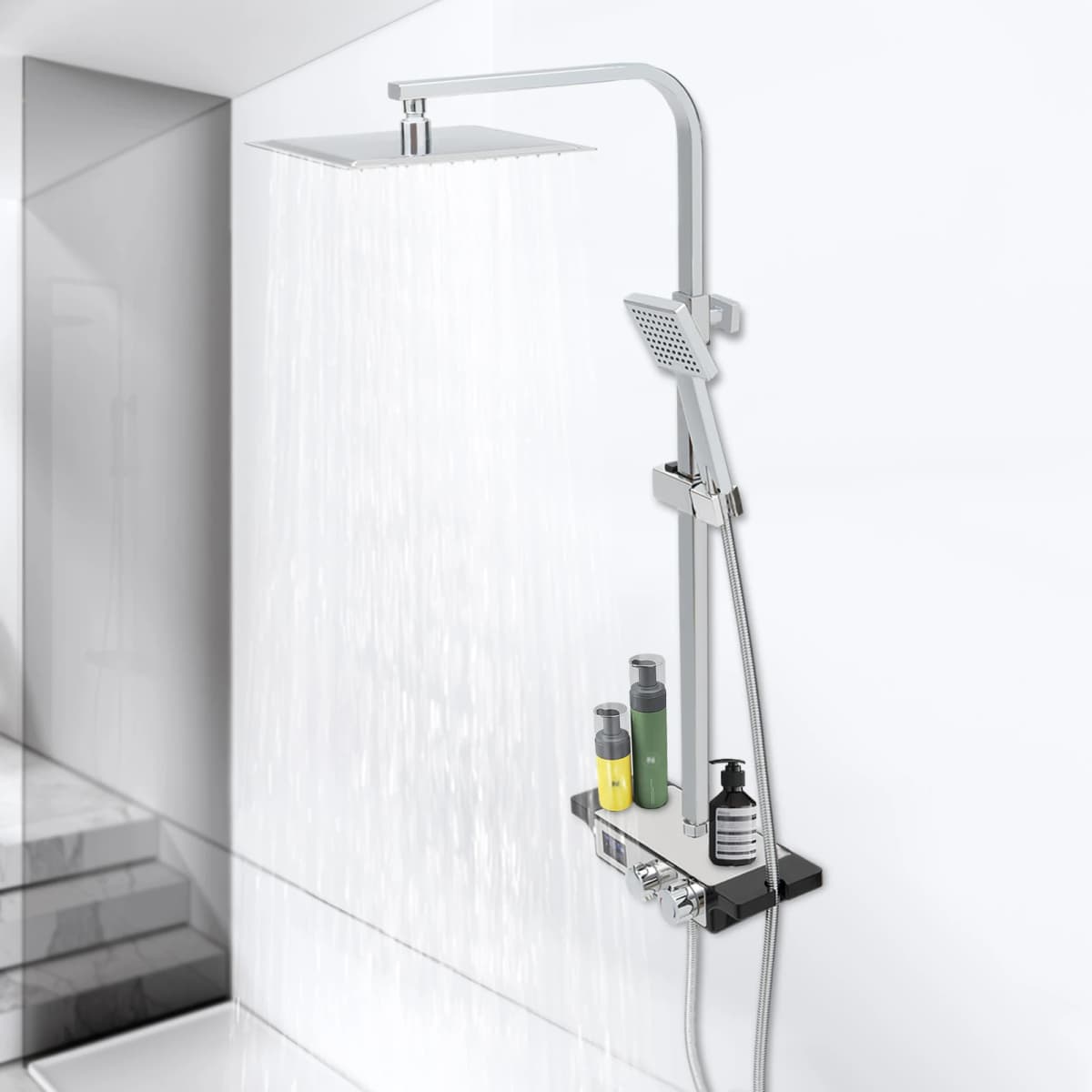 Wall Mounted Shower Set for Bathroom Modern Silver Ceramic Valve Shower Top Spray Handheld Spray Faucet
