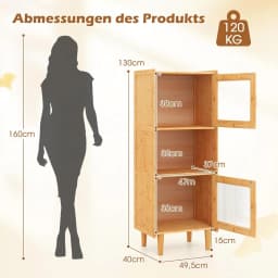 Bamboo Kitchen Cabinet, with 2 Acrylic Doors & Open Compartment, for Kitchen, Living Room, Natural, 49.5 x 40 x 130 cm
