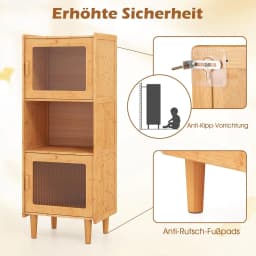 Bamboo Kitchen Cabinet, with 2 Acrylic Doors & Open Compartment, for Kitchen, Living Room, Natural, 49.5 x 40 x 130 cm