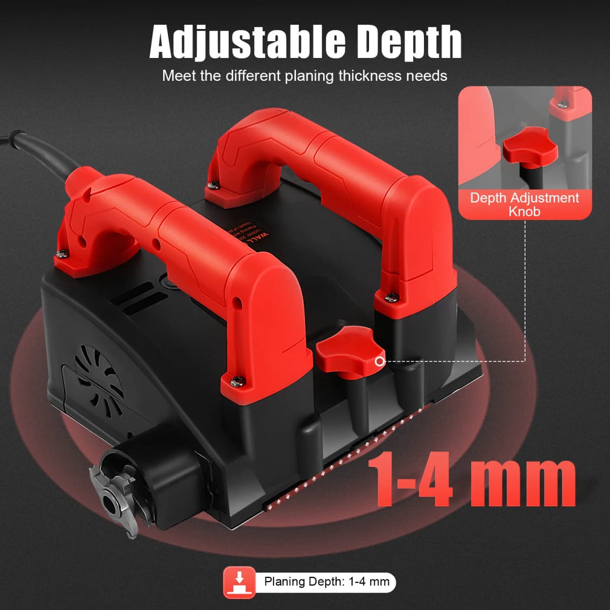 1680W Concrete Grinder,Portable Refurbishment Milling Machine,Wall Grinder,Wall Milling Cutter,3000 rpm 1-4 mm Depth Adjustable