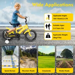 Children’s Bike with Adjustable Seat and Training Wheels, Lightweight Carbon Steel Frame, 39.17 Inch, Yellow/Black