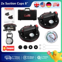 1 Pair Vacuum Suction Cups, 8 Inch 617lbs Heavy Duty Glass Sucker Lifter Pressure Gauge Tile Granite Lifting Window Replacement