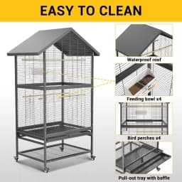 60 Inch Heavy-Duty Double-Layer Steel Parrot Breeding Cage Large Aviary with 4 Locking Casters for Macaws, African Greys