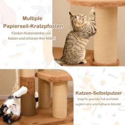 Wooden Cat Scratching Post with Platforms & Cat Bed & Fur Brush & Toy & Sisal Rope, Cat Scratching Post Cat Furniture
