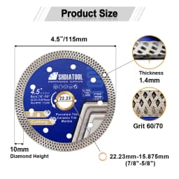 SHDIATOOL 5Pcs Dia115mm Superthin Mesh Cutting Disc Diamond Marble Saw Blade Ceramic Tile Angle Grinder 4.5Inch Circular Cutter