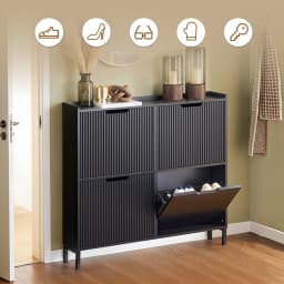 SoBuy FSR177-L 4 flap shoe cabinet narrow shoe rack 4 shelf surface shoe chest of drawers shoe shelf