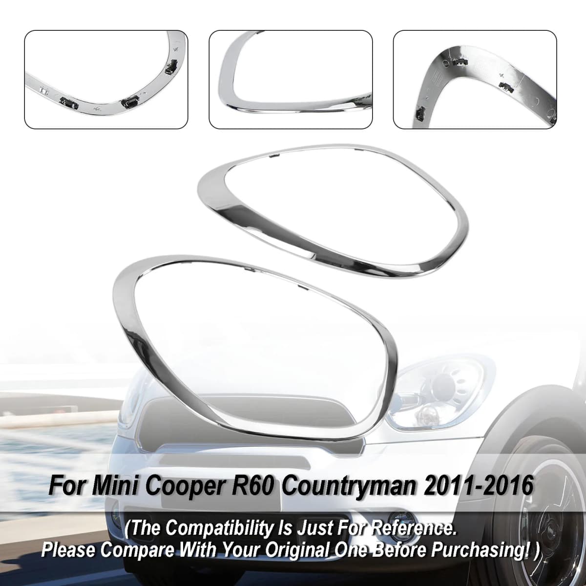 Artudatech 2X Chrome Headlight Trim Ring Bezels For Mini Cooper R60 Countryman 2011-2016
