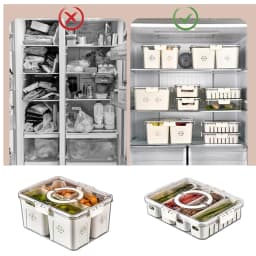 Fridge Organizer With Lids, Food Case With 4 Compartments PET Removable Containers For Food And Storage Universal