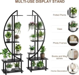 6-Tier 69.2'' Tall Half Moon Plant Stand with Drawers, Metal Indoor Plant Shelf Rack for Multiple Plants, Sturdy Tiered Circle