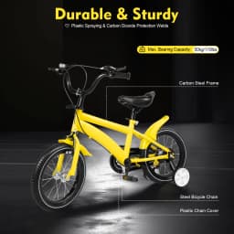 14'' Yellow Children's Bicycle Learning Bike 2 Training Wheel Chain Cover Mudguard Adjustable Sturdy for 39.37-45.28" Children