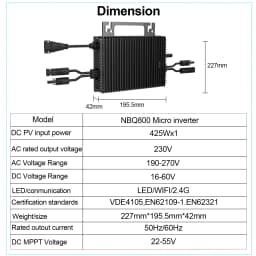 Hot Sell 800W Micro Inverter EU Type Solar Inverter VED4105 On Grid-Connect Microinverter Bluetooth With Cable 5m