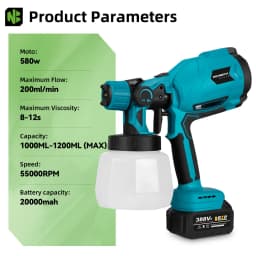 NEWBENY 1200ML Electric Spray Gun Portable Paint Sprayer Auto Furniture Coating Airbrush Power Tool For Makita Battery Pin