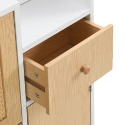 Wooden Fabric Rattan Shoe Cabinet for Narrow Entrances 3 Tilt Doors and 1 Drawer with Solid Wood Legs and Handles
