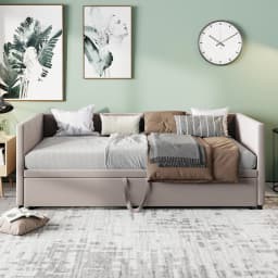 Rosahqnda Pull-Out Sofa Bed 90-180x200 cm Extension Frame Multifunctional Bed Suitable for Living Room Bedroom Grey Beige