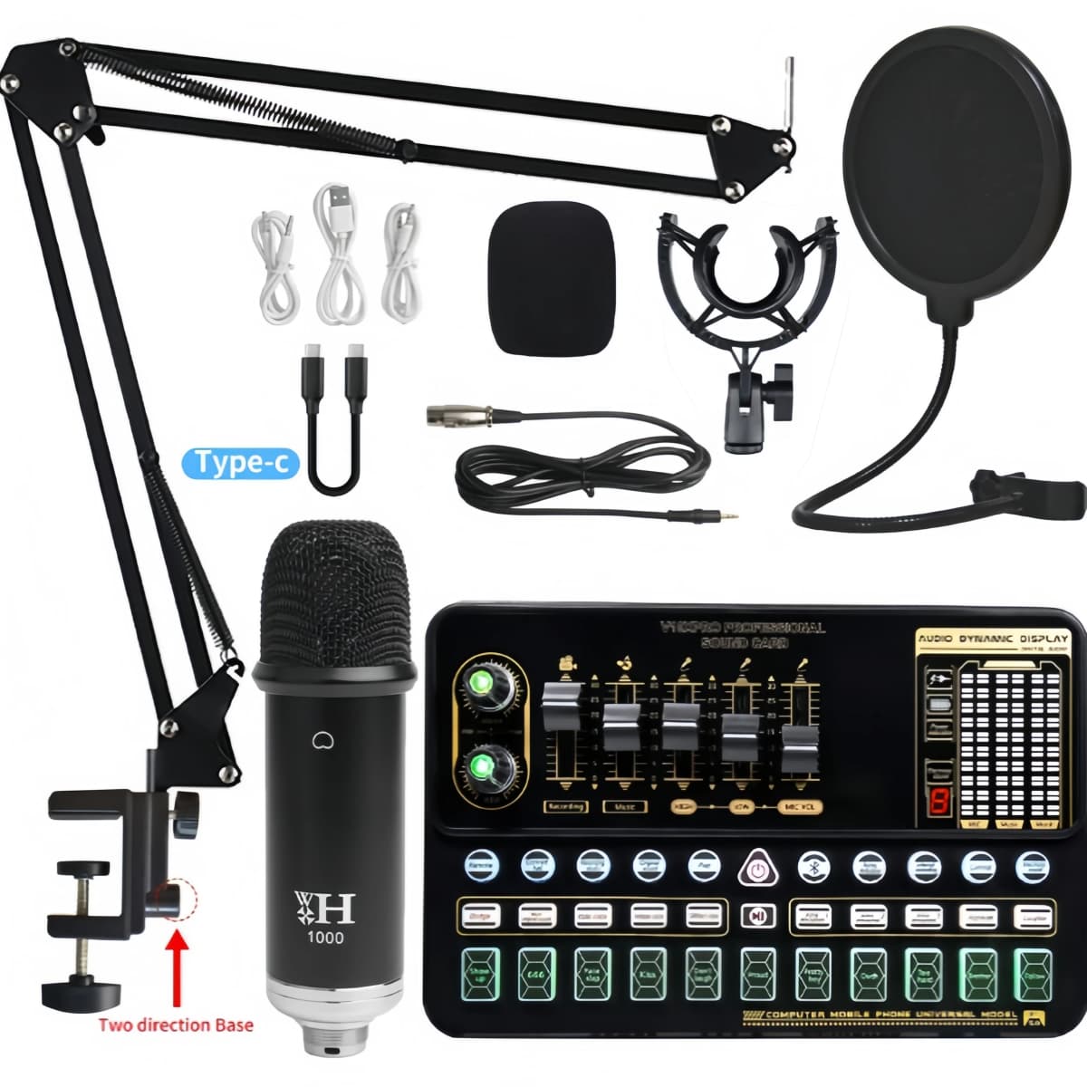 Sound Card BM900 Microphone Set Bluetooth 5.0 Live Studio USB Recording