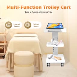 Multi-Functional Salon Trolley 3-Tier 220Lbs Max Load,3 Electrical Outlets,Quiet 360° Wheels for Barber,Nail Tech,Tattoo Studio