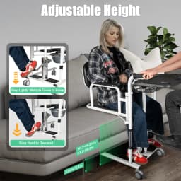 Adjustable Height Patient Lift Transfer Chair with Portable Potty, Multi-functional Hydraulic Lift Shift Cart with 4 Wheels