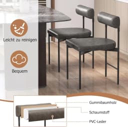 Set of 2 Dining Room Chairs, Kitchen Chairs Made of PVC Leather with Padded Backrest & U-shaped Seat, Shell Chairs