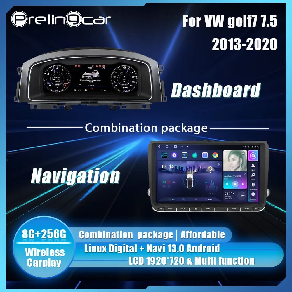 Prelingcar Lcd Digital Cluster Dashboard For VW golf 7 7.5 mk7 2013-20 Years Android Player Maps Navigation Radio Paneel Cockpit