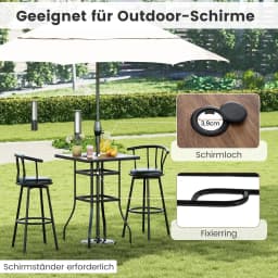 Bistro table with umbrella hole, garden table with wood look tabletop, square balcony table for garden, 70 x 70 x 102 cm