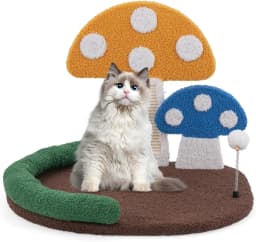 Mushroom Scratching Tree, Cat Tree with Cat Bed & Sisal Scratching Board & Badminton & Headrest, 59 x 49 x 43 cm, Colorful